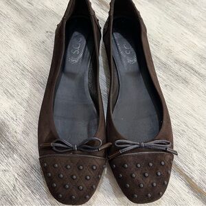 Tod's Ballerina Dew Brown bow detail Flats size 41